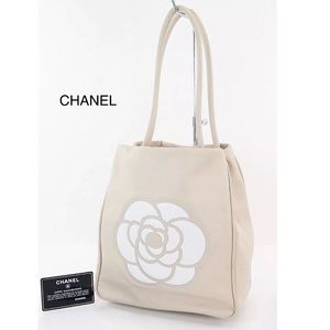 Chanel Cream with Camellia Logo Tote Bag